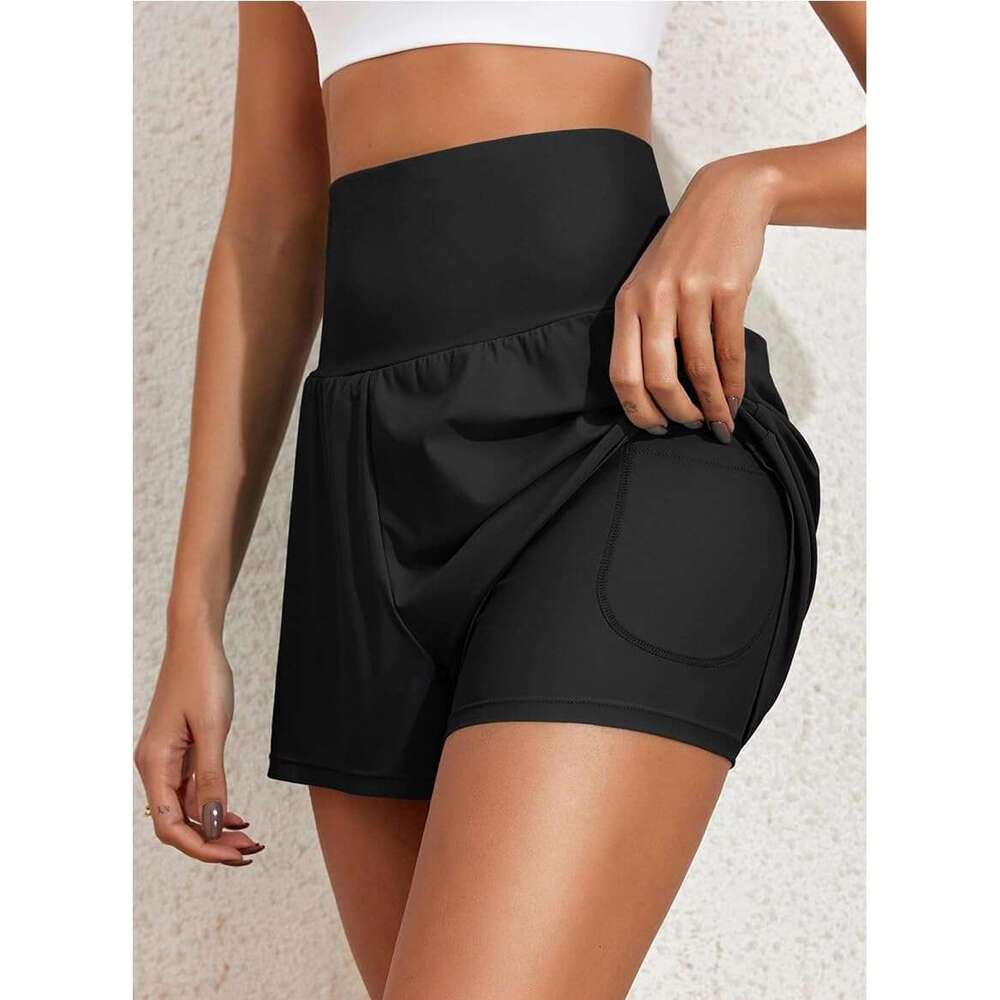 DHessentials Women's 2-in-1 High Waist Board Shorts Swim Trunks Flowy Swimming Bottoms with Pockets