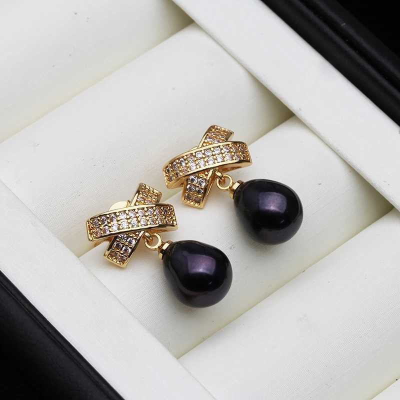 Trendy Pearl Womens Earrings Wedding Natural Freshwater Pearl Earrings Anniversary Gift White Black L250527