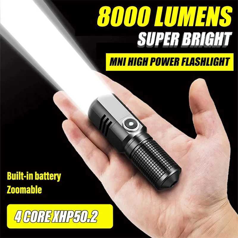 Mini Flashlight XHP50 LED USB C Rechargeable 16340 18650 Battery Flashlight 1500lm Powerful Torch Can Be Closed with One Click XJ250529