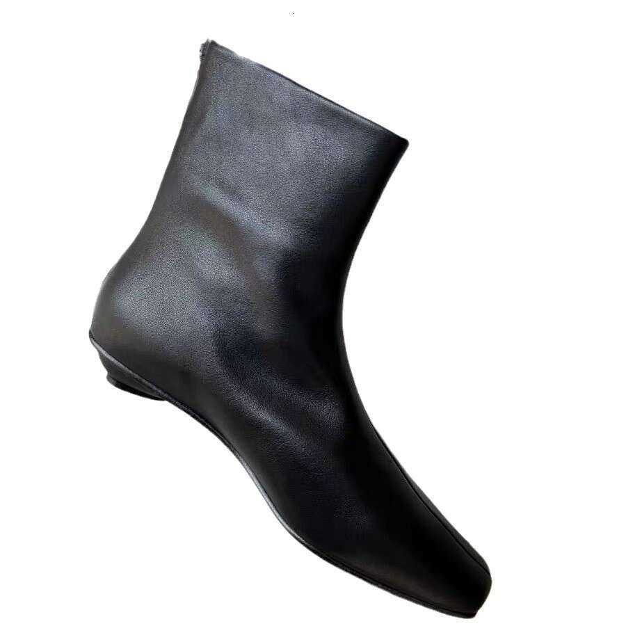 French Minimalist Style Short Slim Women 2024 Fleece Lined Back Zipper Square Toe Versatile Low Heel Martin Boots