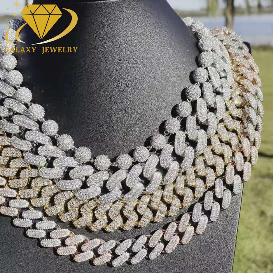 Factory Wholesale Baguette Cut Iced Out Moissanite Stone 20mm Thick 925 Sterling Silver Cuban Link Chain Necklace for Men
