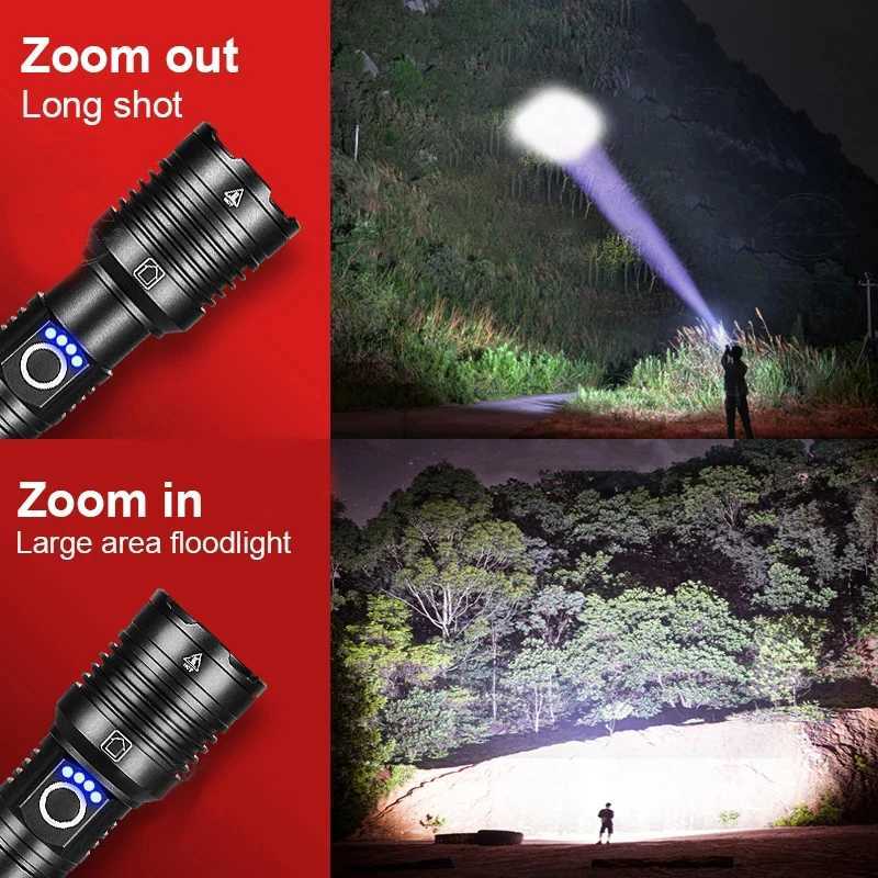 Super XHP120 Powerful LED Flashlight High Power LED Flashlights USB Rechargeable Flashlight Tactical Torch For Camping OutdoorXJ250529