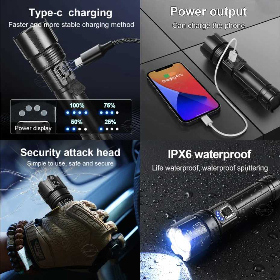 Most Powerful LED Flashlight Rechargeable Torch Lighting 3000M Tactical Lantern Ultra Powerful Flashlight With USB ChargingXJ250529