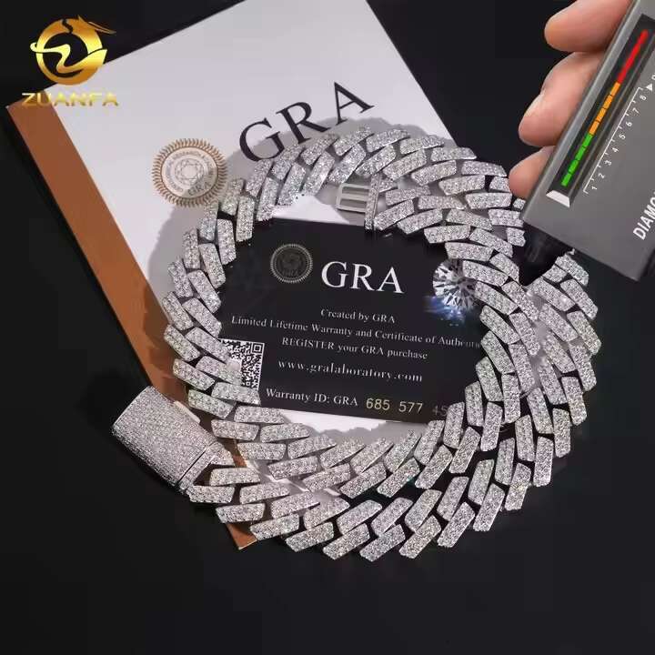 Factory Price Promotion 2 Rows 16mm Iced Out Diamond Moissanite Solid 925 Silver Necklace Hip Hop Jewelry Cuban Link Chain