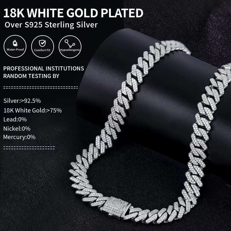 Huiyue Moissanite Cuban Link Chain Necklace Mens Hip-hop Necklace Hip Hop Jewelry Making Accessories