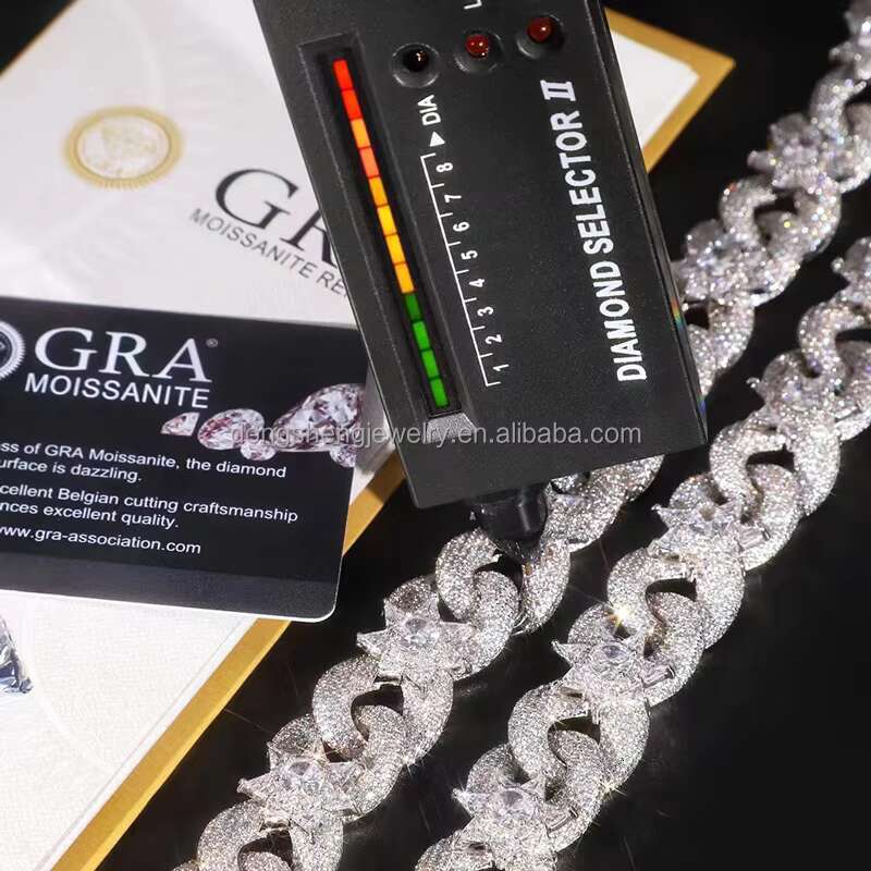 Custom Hip Hop Jewel Cuban Bracelet 16mm 925 Silver Width 2 Rows Stone Vvs Diamond Sterling Silver Moissanite Cuban Link Chain