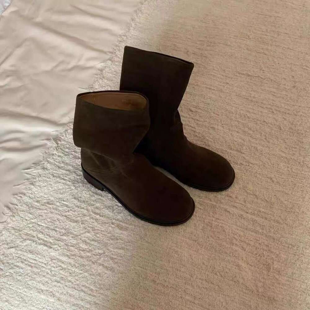 Niche Suede Round Toe Western Cowboy for Women 2024 New Thick Heel Pull-On Martin Slim Boots