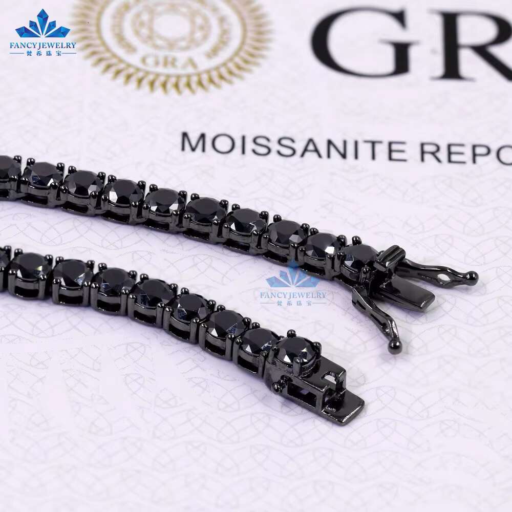 2MM 3MM 4MM 5MM 6.5MM S925 Silver Black Moissanite Chain Rhodium Plated Women Men Link Chain Moissanite Tennis Chain