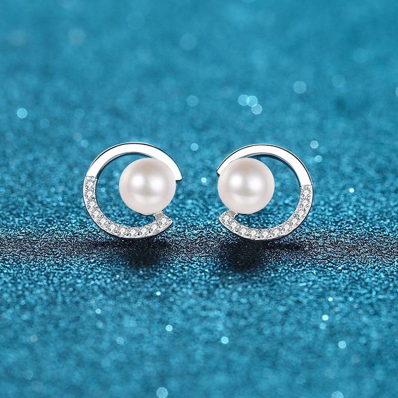 925 Sterling Silver Stud Earrings for Women, Freshwater Pearl CC Style Moissanite Earrings, Flawless Design, High-End Fashion Jewelry
