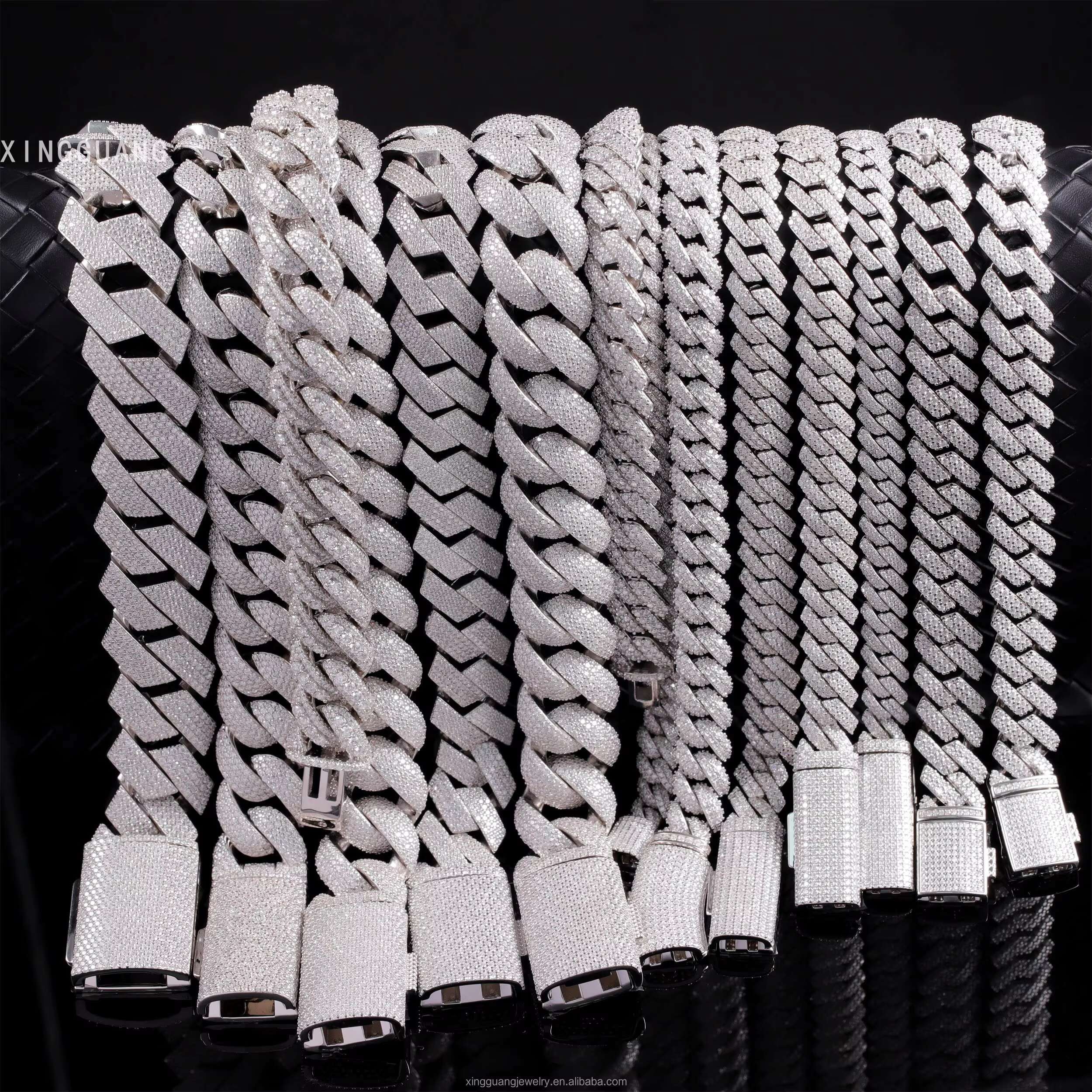 100% Pass Diamond Test Gold Plated S925 Sterling Silver VVS Moissanite Diamond Cuban Link Chain for Men Hiphip Fashion Jewelry