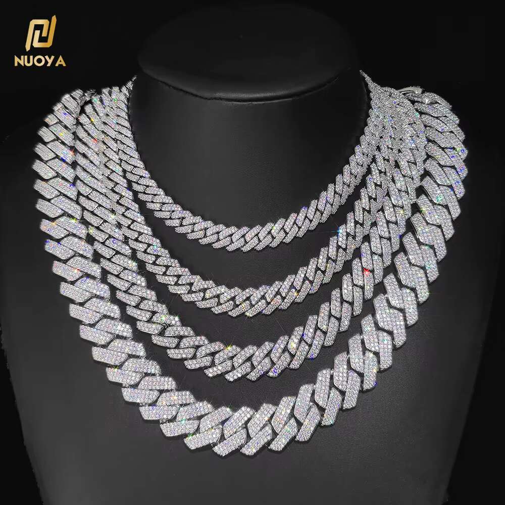 Pass Diamond Miami Hip Hop Jewelry VVS Stone Shiny 3ROW Men 925 Sterling Silver Necklace Moissanite Cuban Link Chain
