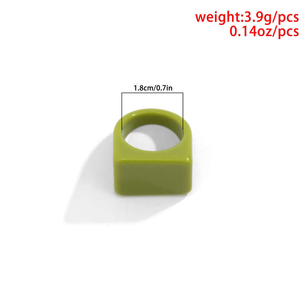 Creative Geometric Square Wide Edge Simple Fashion Colorful Resin Plain Band Ring
