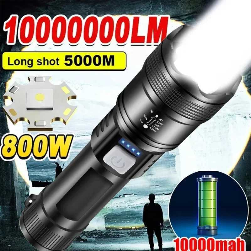 Powerful P70 LED Flashlights High Power Ultra Bright Tactical Light Emergency Spotlights Telescopic Zoom Light Built-in Battery XJ250529
