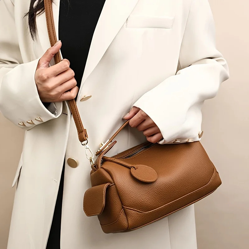 1pc Minimalist Solid Color Boston Bag with MultiPocket n Lightweight Crossbody Handbag for Women 250528