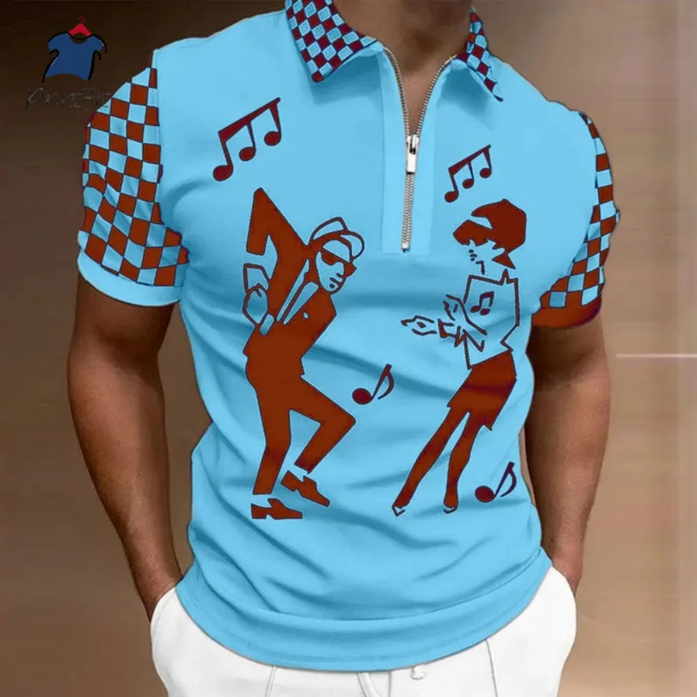 Mens Polo Golf Plaid Turndown Short Sleeve Zipper Clothing Funny Comfortable Beach Tee Man Tops Original Shirts Quality 250528