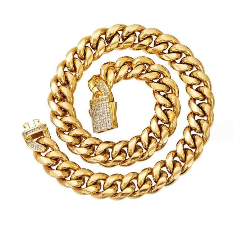Fashion Hip Hop Gold Plated Stainless Steel Men Moissanite Baguette Cuban Link Chain Jewelry Tarnish Free