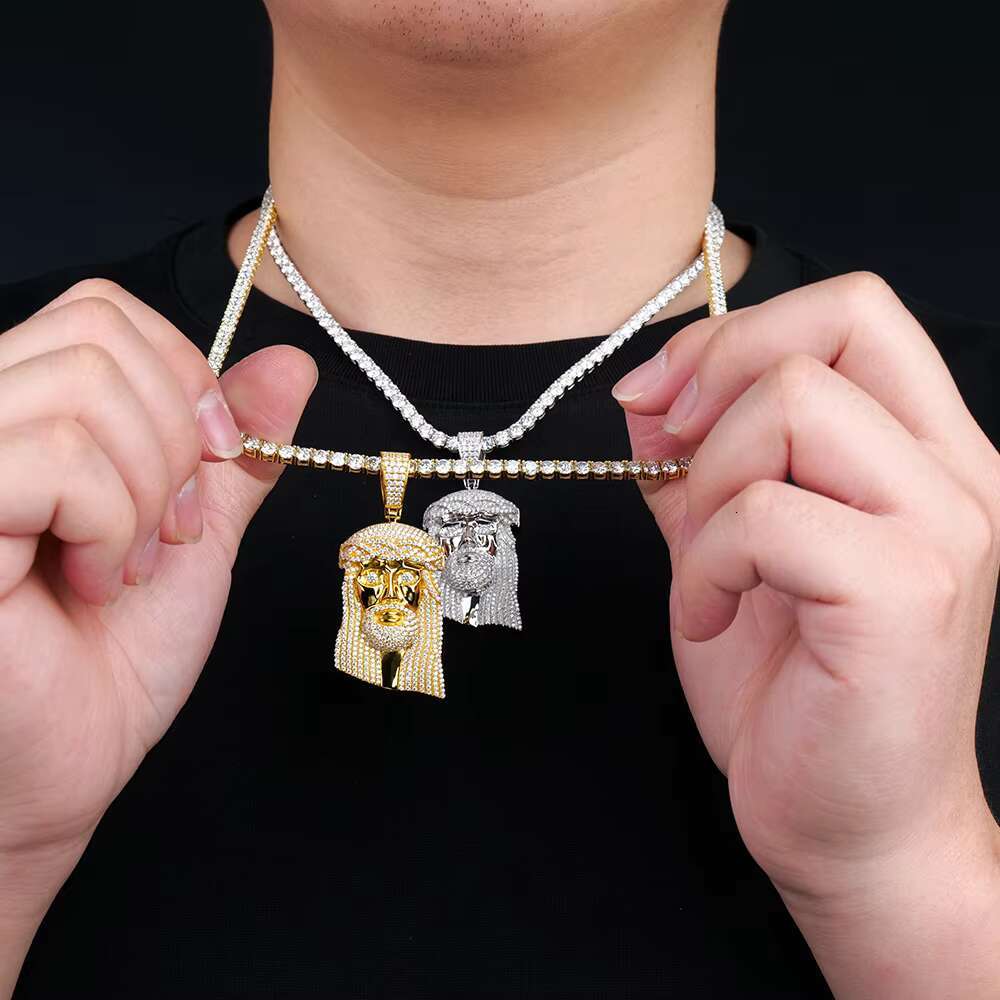 Mens Iced Out 925 Sterling Silver Vvs Diamond Mossanite Moissanite Hip Hop Jesus Head Piece Pendant 925 With Rope Chain Necklace
