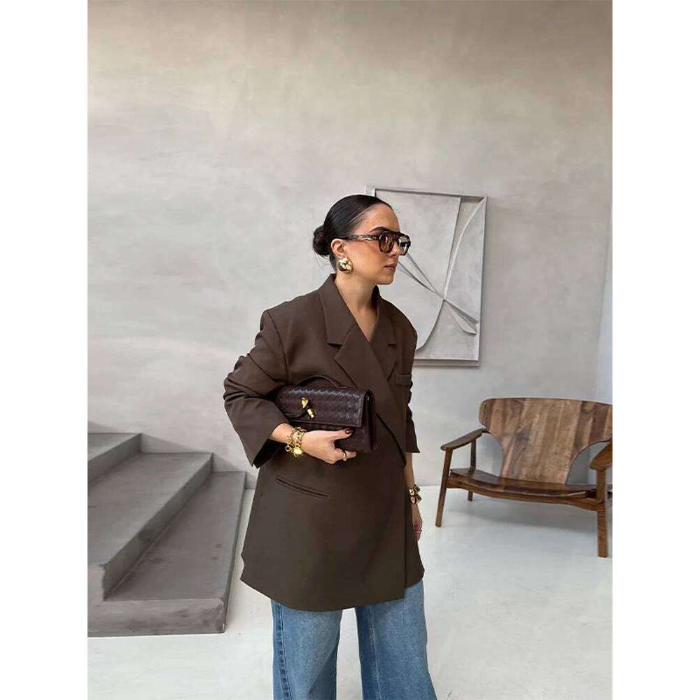 Fashion Lapel Button Suit Jacket for Women Casual Loose Long Sleeves Office Lady Coat 2024 New Chic Autumn Outercoat High Street