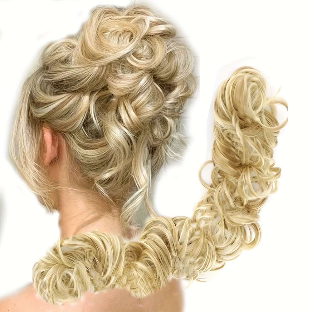 One Pack 20inch Long Messy Bun Extensions, High-Temperature Fiber Material, Multi-Functional Brown Black Curly Hair Styling, Suitable for Women Girls 
