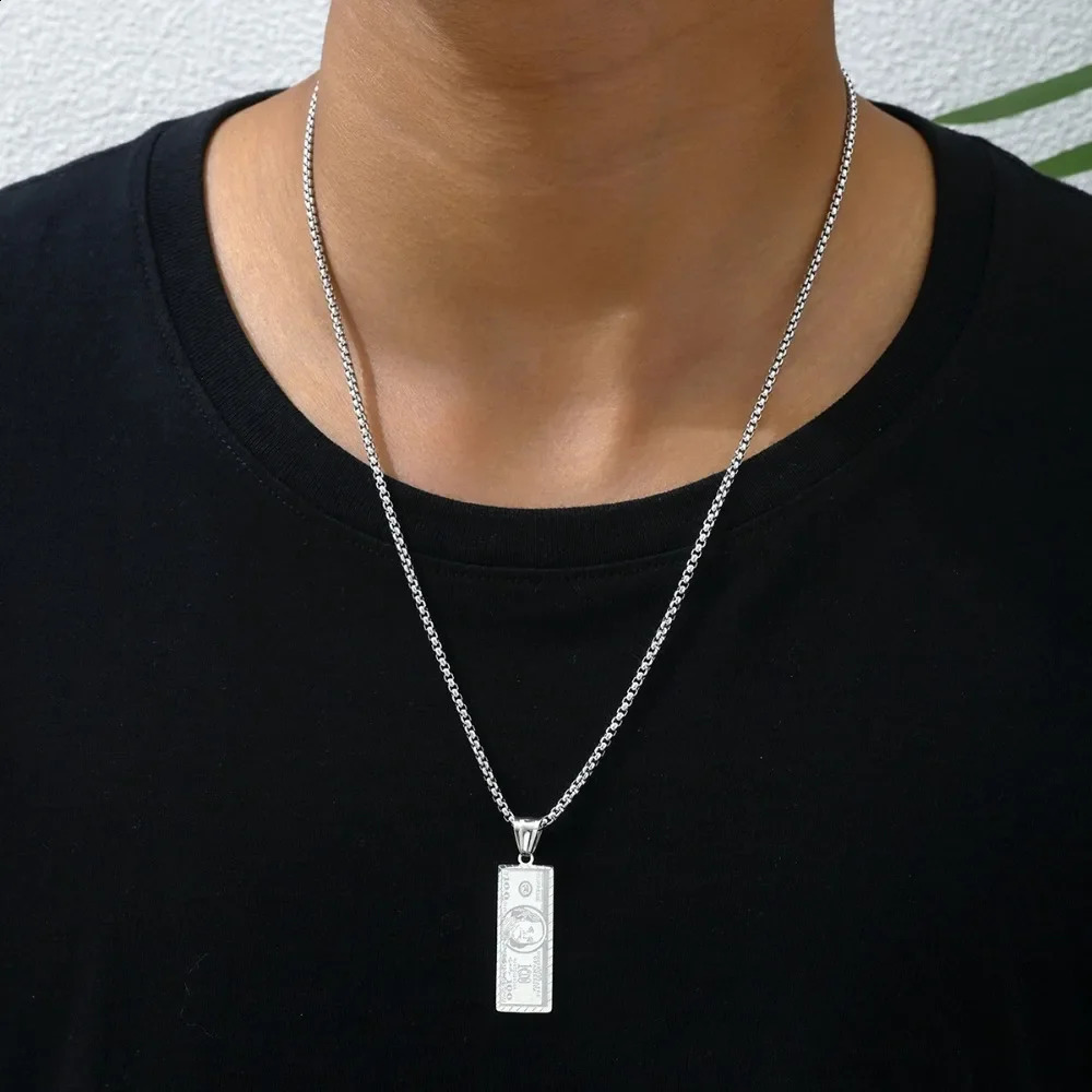 Versatile European and American Hiphop Accessories Party Personality Tycoon Small Banknote Retro Simple Pendant Mens Necklace 250519