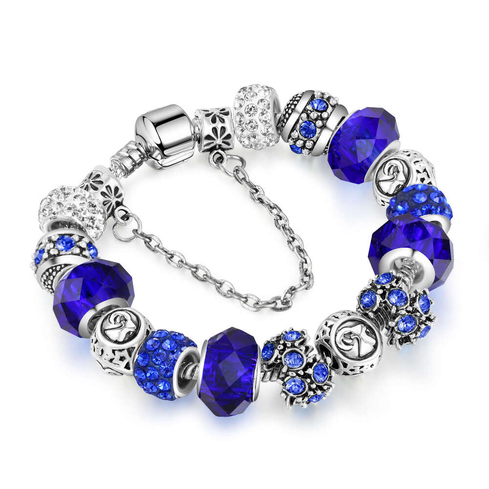 Hot Selling 12 Constellation Crystal Glass Alloy Large Hole Bead Bracelets Trendy Jewelry