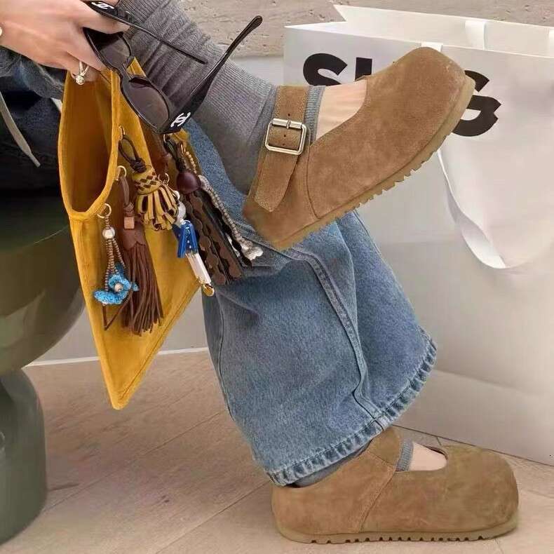 Cowhide Version ~ Korean Style Chunky Hidden Heel Shallow Mouth One-Strap Single for Women 2025 Spring Summer Mary Jane Shoes