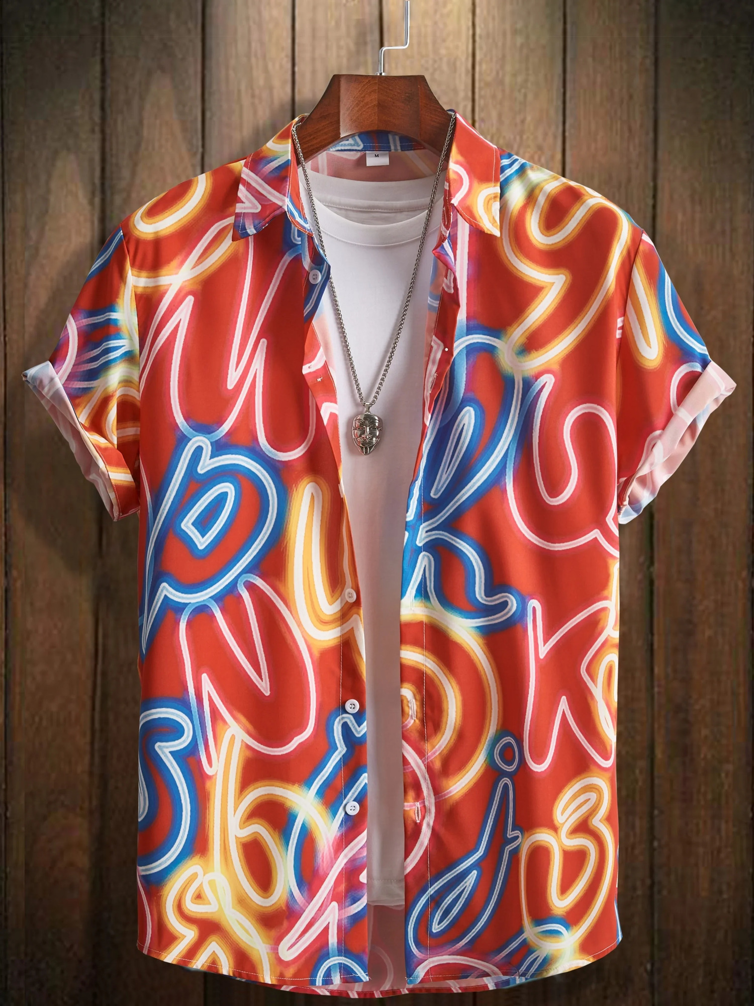 Mens Neon Style Print Lapels Button Up Casual Short Sleeve Shirts Mens Clothing for Summer Hawaii Shirt Mens Streetwear 250526