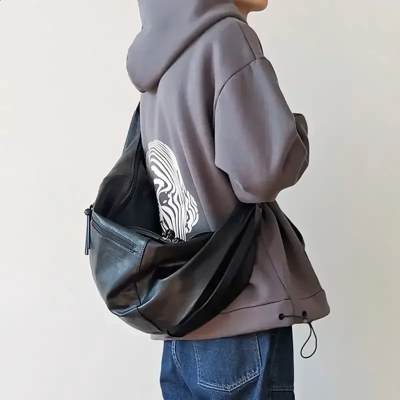 Miyagawa Retro Korean Version Ins Hobos Bag Causal Large Capacity PU Soft Simple and Casual Tote Leather Shoulder Bags 250523