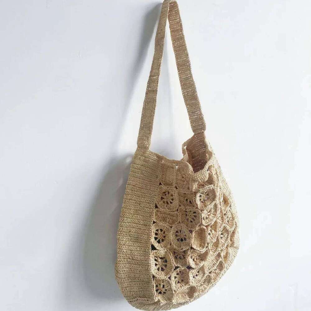 Women's Bags Designer Hollow Flower Straw Bags For Women Crochet Raffia Beach Shoulder Bohemian Knitted Woven Handbags Travel Shopper Bucket Bag