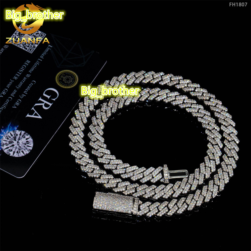 Pass Diamond Tester 925 Sterling Silver Hip Hop Jewelry Men Necklace 8mm 2 Rows Iced Out Vvs Moissanite Diamond Cuban Link Chain
