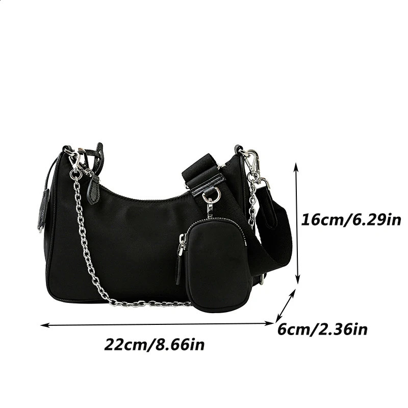 Casual Nylon Waterproof Women Shoulder Hobo Bags Fashion Cool Black Chain Decolr Armpit Crossbody With Small Purse 250523
