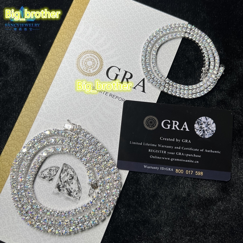 Gra Bling Vvs Wholesale Round Cut 3mm 5mm 4mm Bracelet 3mm 925 Sterling Silver Necklace Moissanite Tennis Chain Sparkle