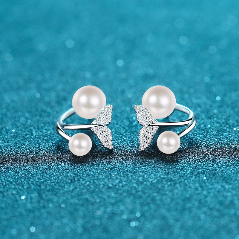 New S925 Sterling Silver Mermaid Tail Earrings with Freshwater Pearls and Moissanite Stones Two-Wear Fashion Jewelry for Women