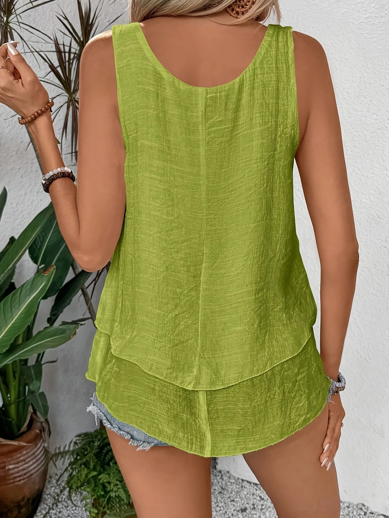 Plus size womens vest 1XL5XL summer doublelayer woven solidcolor polyester loose elegant comfortable and breathable 250519
