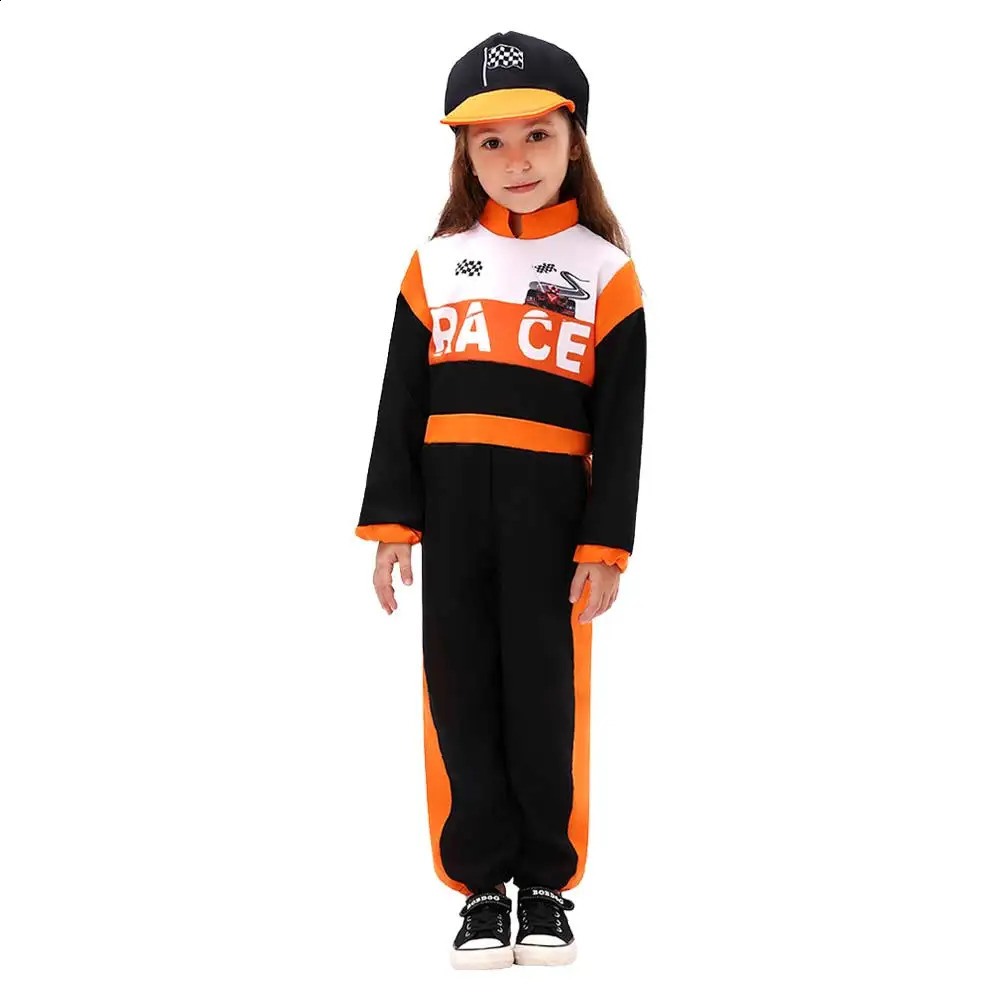 Racer Cosplay Kids Girls Boys Role Play Hat Jumpsuit Racing Clothing Fancy Dress Up Party Costume Child Outfits 250528