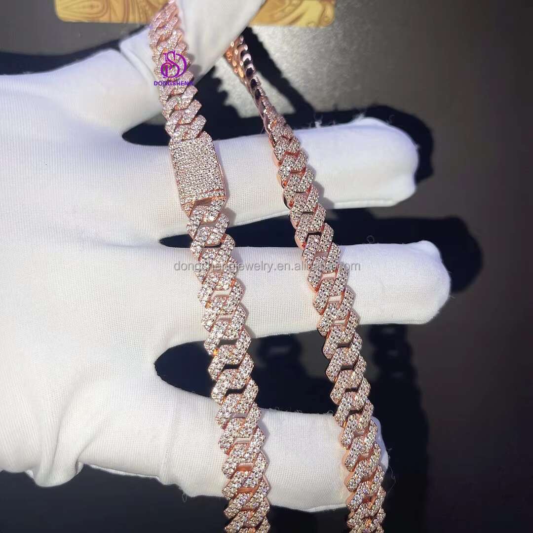 Lady High Quality Plating Rose Gold Fashion Jewelry Hiphop Necklaces 8mm 10mm 12mm Iced Out Moissanite Diamond Cuban Link Chain