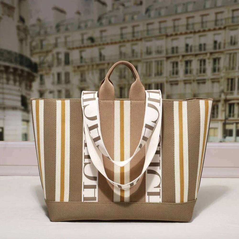 CH Tote Simple Stripe Design Women's Shoulder Bag Letter Print Large Capacity Commuter Style Classic Ladies Crossbod