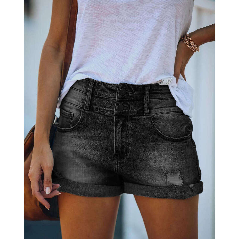 Shorts Women Denim Shorts Trendy Ripped Cuffed Elastic High Waist Denim Shorts For Women Jean Shorts