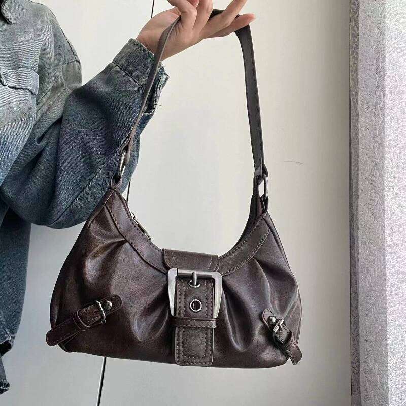 2025 Spring Hot Selling Maillard Retro Small Spicy Girl Y2k Wasteland Style Vintage Leather Shoulder Armpit Bag