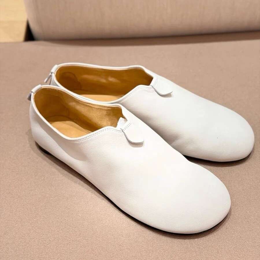 French Style Niche White Flat Soft Deep Mouth Casual Loafers for Women Spring Autumn Winter Fashion Round Toe Leather Single Shoes