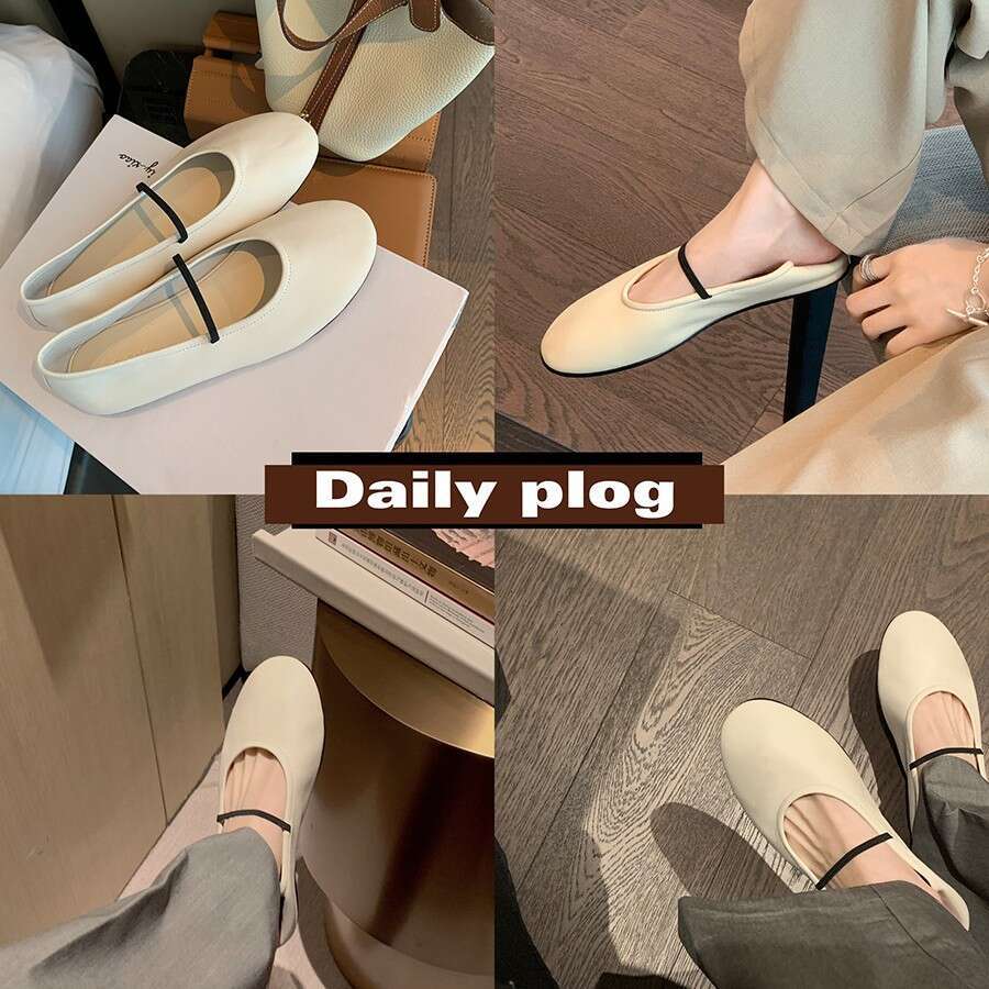 Grape Mom Style Soft Surface Round Toe Shallow Mouth One-Strap Mary Jane Women's Spring Summer New Single Grandma Shoes