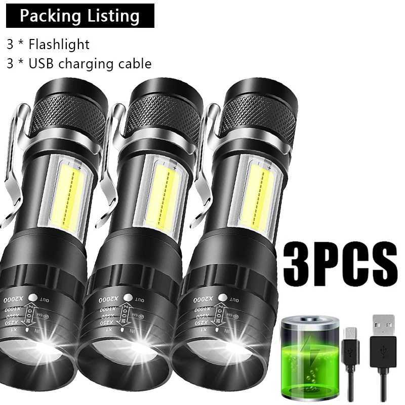 1/3/5 PCS Mini LED Flashlight COB+XPE Portable Torch Camping Lantern Zoomable Focus Light Tactical Flashlight with Pen Clip XJ250529