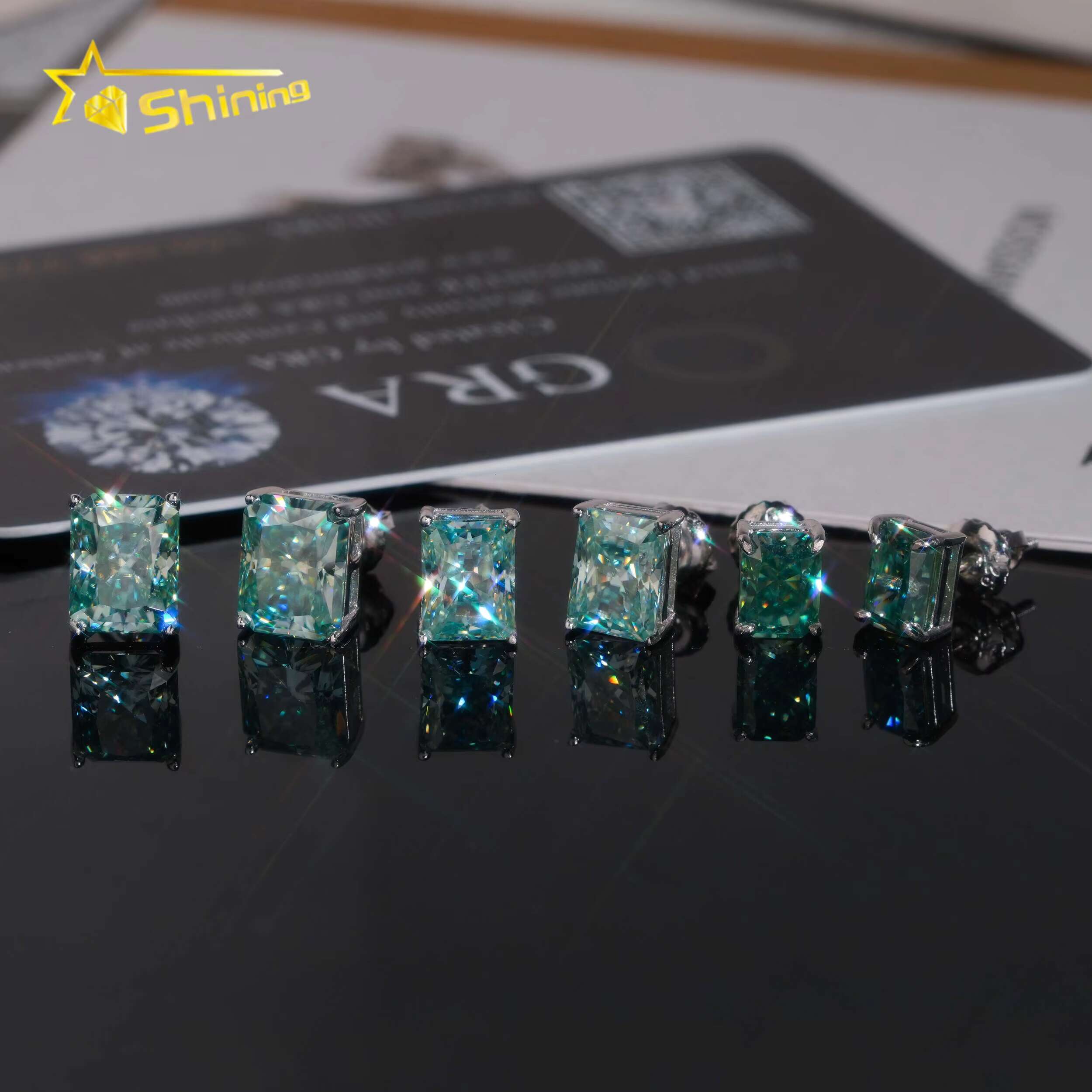Fashion Jewelry Color Diamond Blue Green 925 Silver Screw Back Radiant Cut Moissanite Stud Earrings