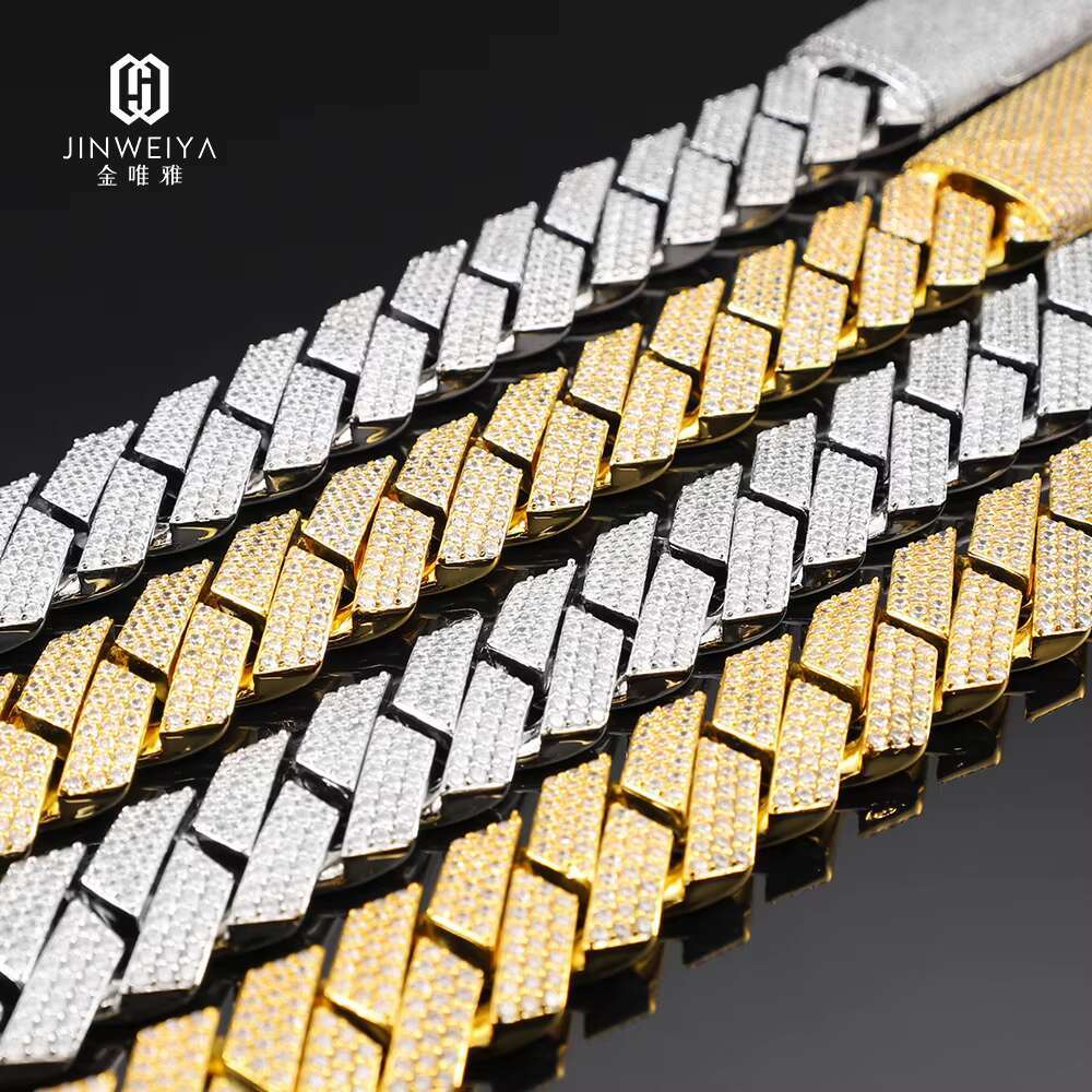 20MM 3-Row VVS Moissanite Diamond Hip-Hop Necklace Fashionable 925 Silver Iced Out Cuban Link Chain