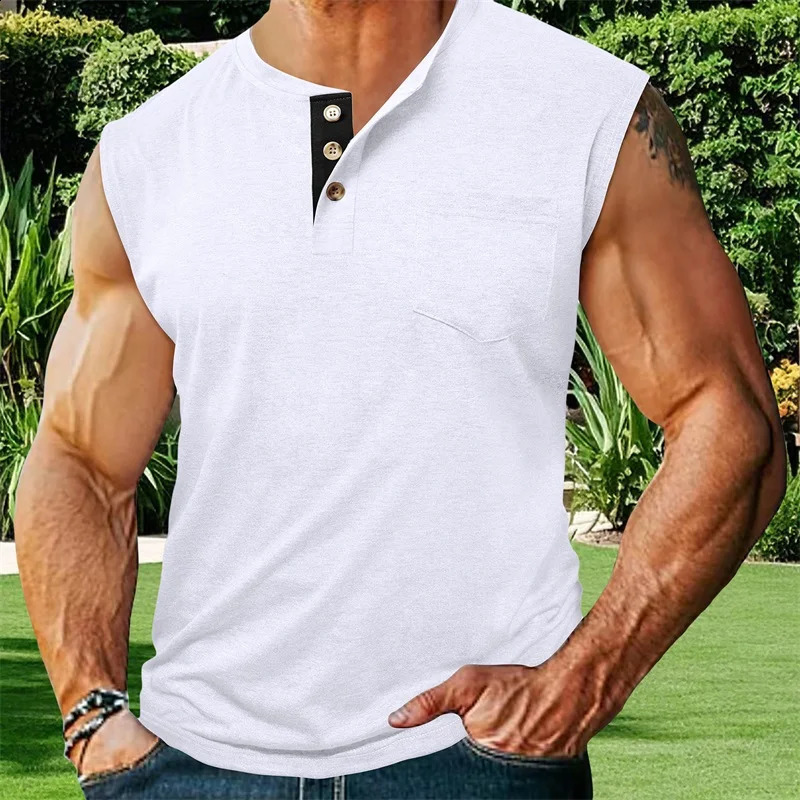 Men s Athletic Tank Top Sleeveless Basketball Shirt QuickDry Breathable Muscle Fitness Sports Vest with Button Detail 250517