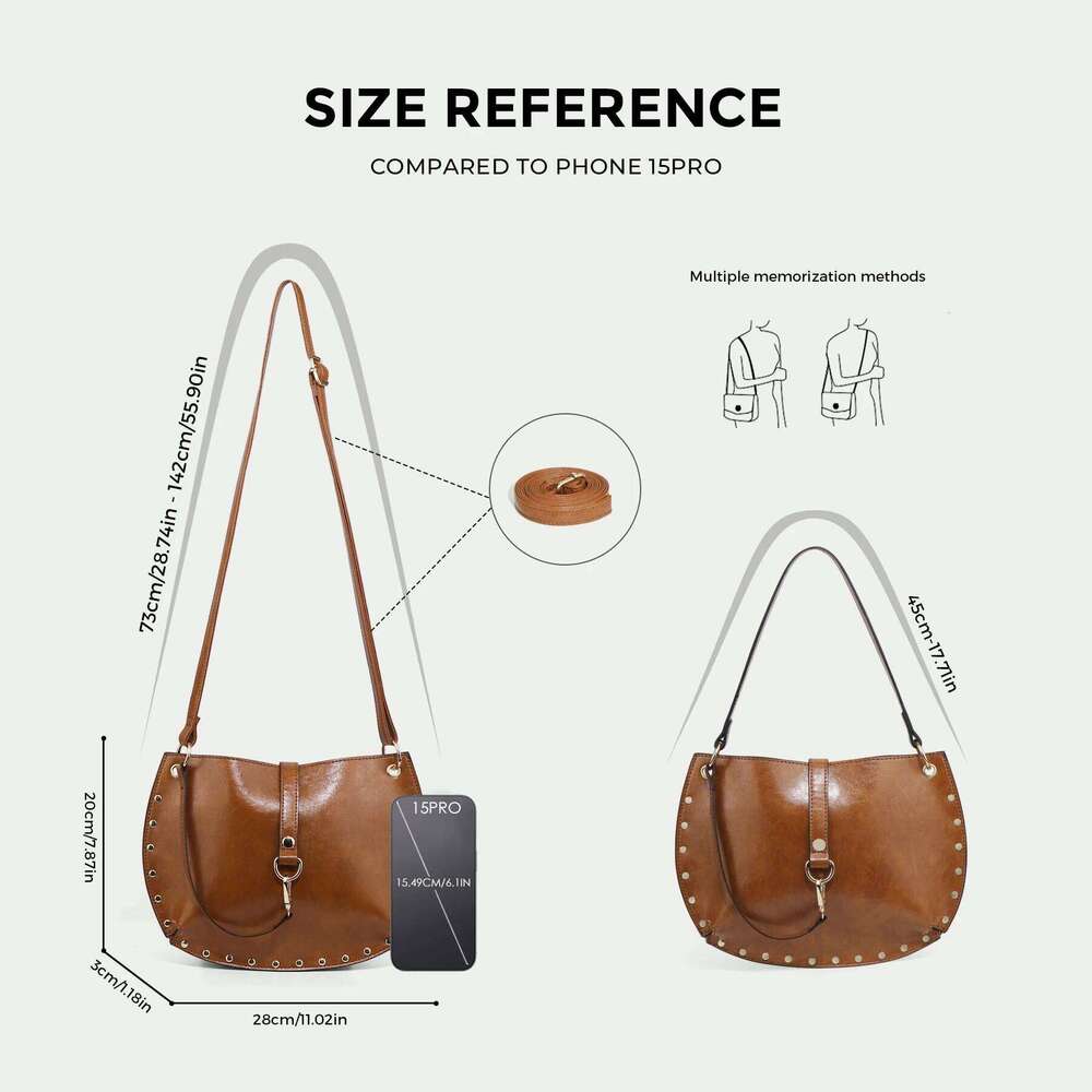 Women's Bags Designer Women's Studded Crescent Saddle Bag, Versatile Shoulder & Crossbody Wear, Punk Style, Fashion Design Suitable For Dail