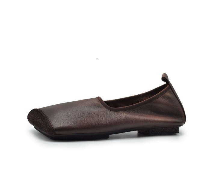 Genuine Leather French Niche Design Square Toe Slip-On Flat Shoes for Women Summer Autumn Comfortable Loafers