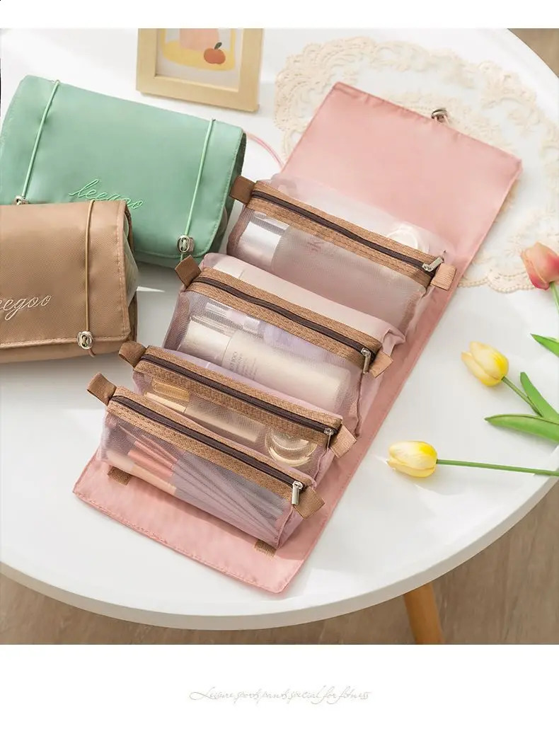 Divisible fourinone cosmetic storage portable multilayer large capacity folding makeup bag 250528
