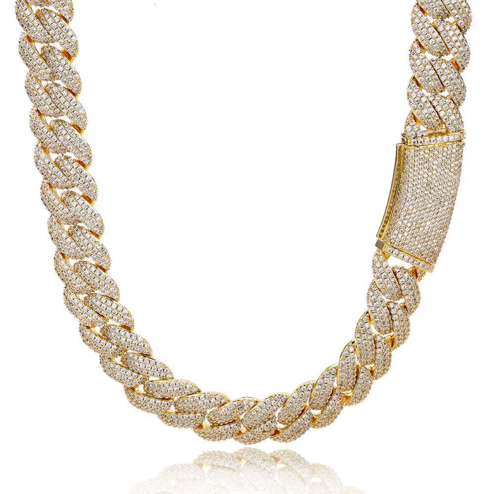 S925 Silver Moissanite Three Row Full Diamond Bubble Cuban Chain Men Hip Hop Necklaces