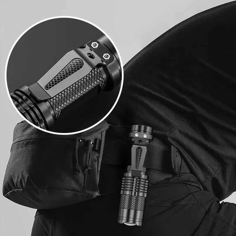 Mini Rechargeable LED Flashlight with Side Light Using XPE + COB Beads Supports Telescopic Zoom With Pen Clip for AdventureXJ250529